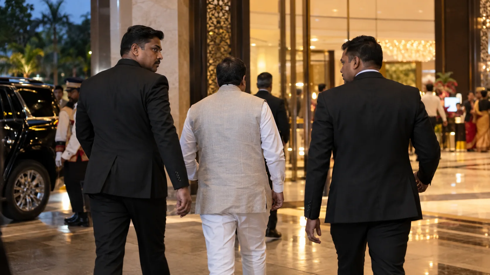 Close protection personnel coordinating a guest movement